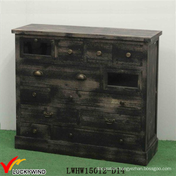 Many Drawers Storage Wooden Antique Black Cabinet